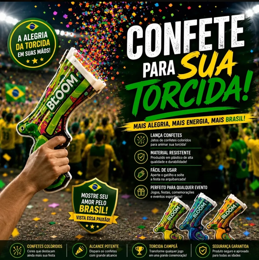 Lança confete disparando confetes coloridos.