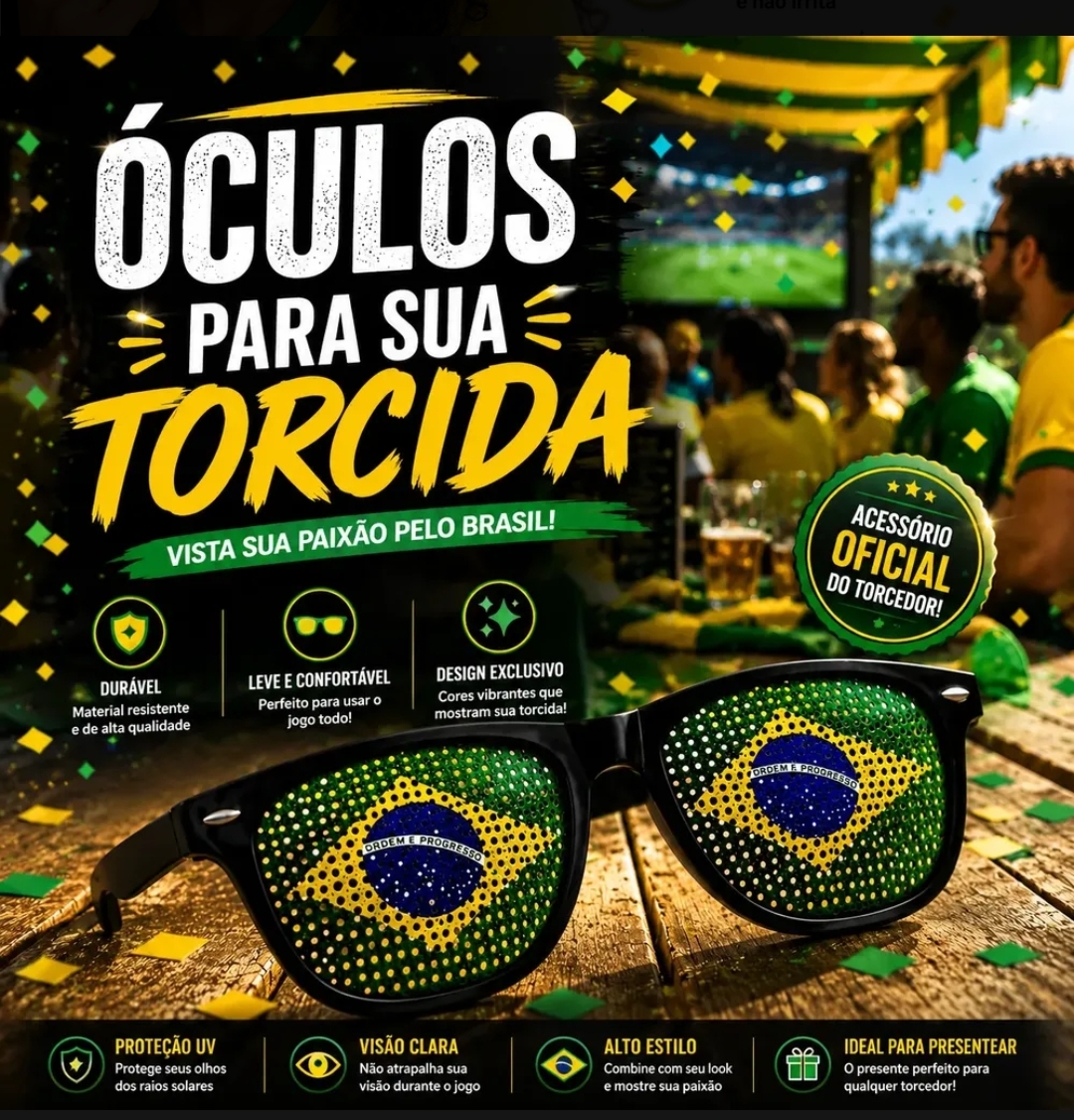 Óculos temáticos do Brasil com lentes da bandeira.